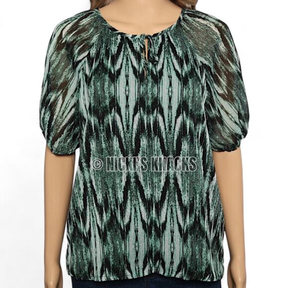 Vince Camuto Abstract Print Puff Short Sleeve Top in Rich Black & Green Size XS - Picture 4 of 11